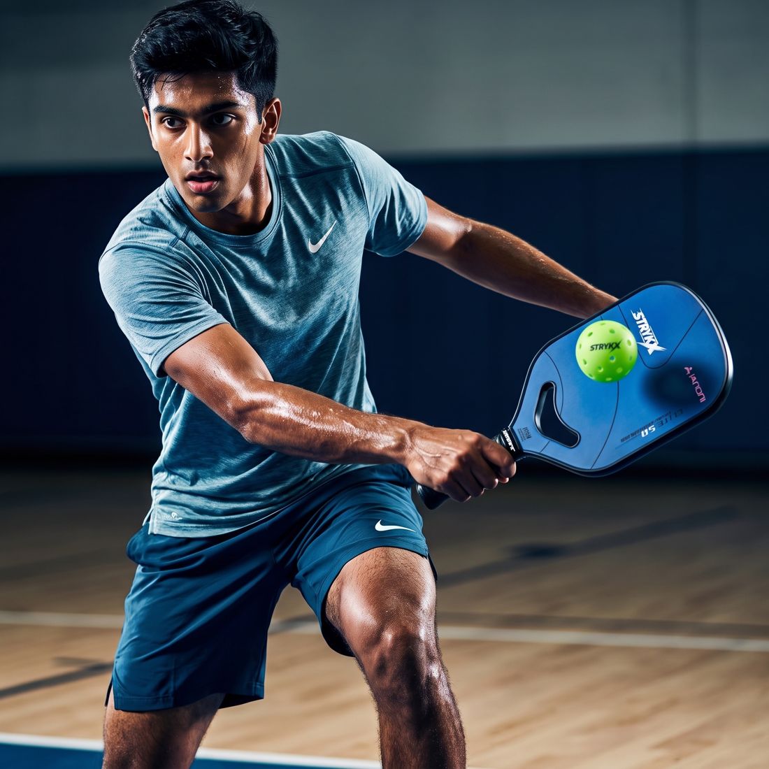 Player reacting quickly to a read shot with a STRYKX Pro 4.0 paddle