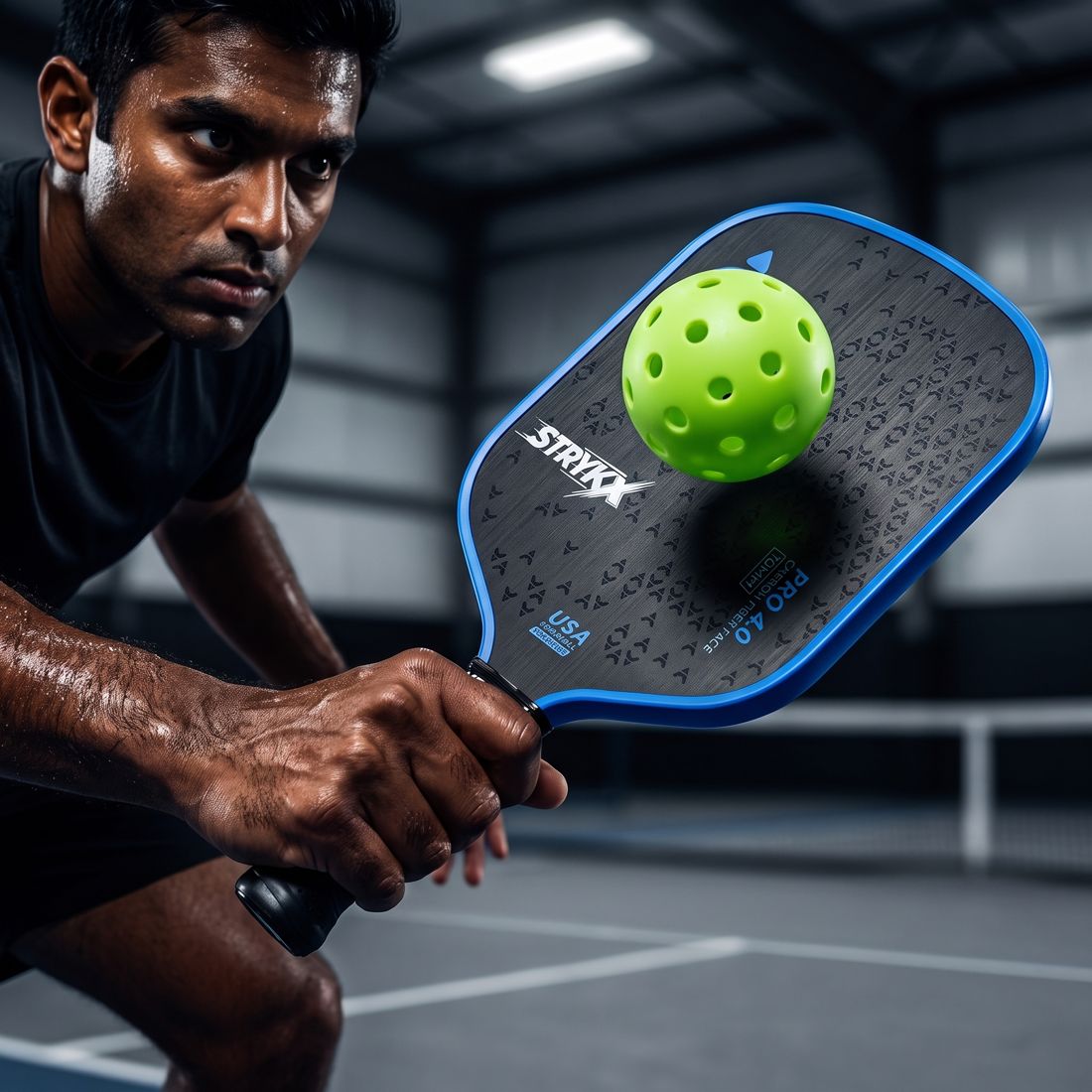 Player following through on a pickleball serve