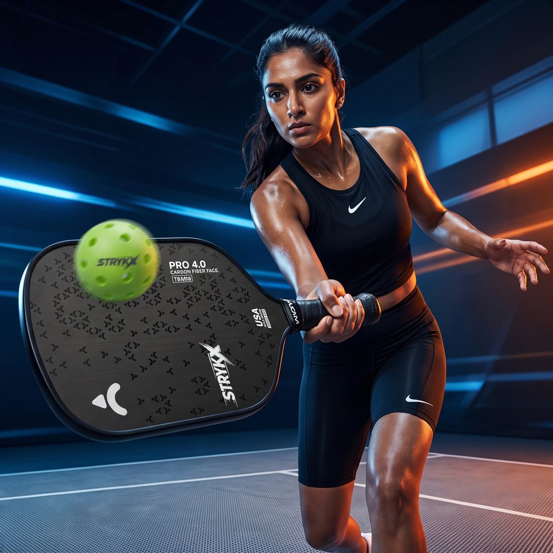 Player loading up a spin shot with a STRYKX Pro 4.0 paddle