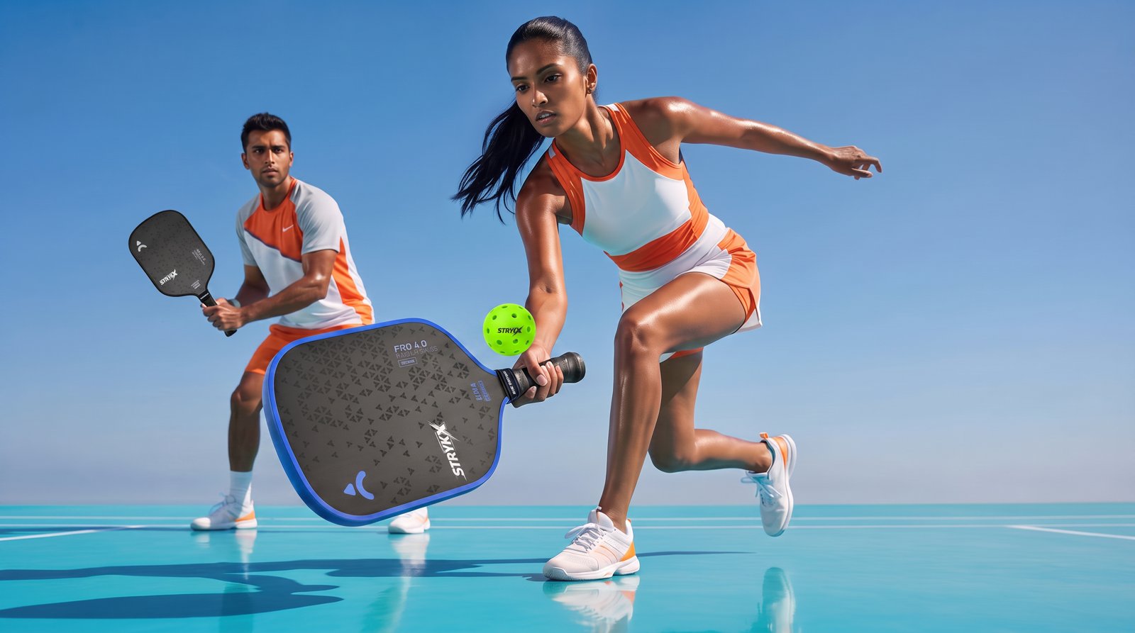 Two players in a STRYKX pickleball rally